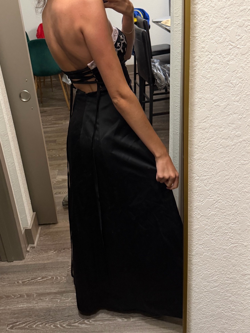 Strapless Black Maxi Dress with White Embroidered Detail - Picture 2 of 3